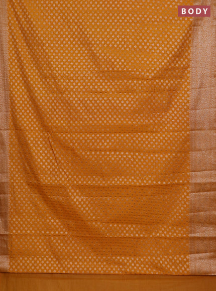 Banarasi semi chiniya saree mustard yellow with allover thread & zari woven buttas and woven border