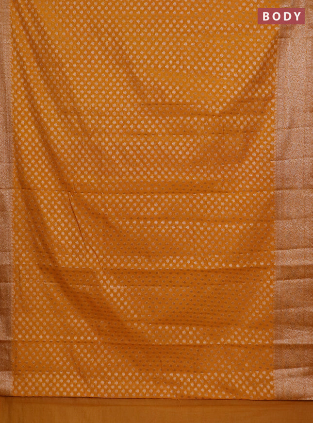Banarasi semi chiniya saree mustard yellow with allover thread & zari woven buttas and woven border
