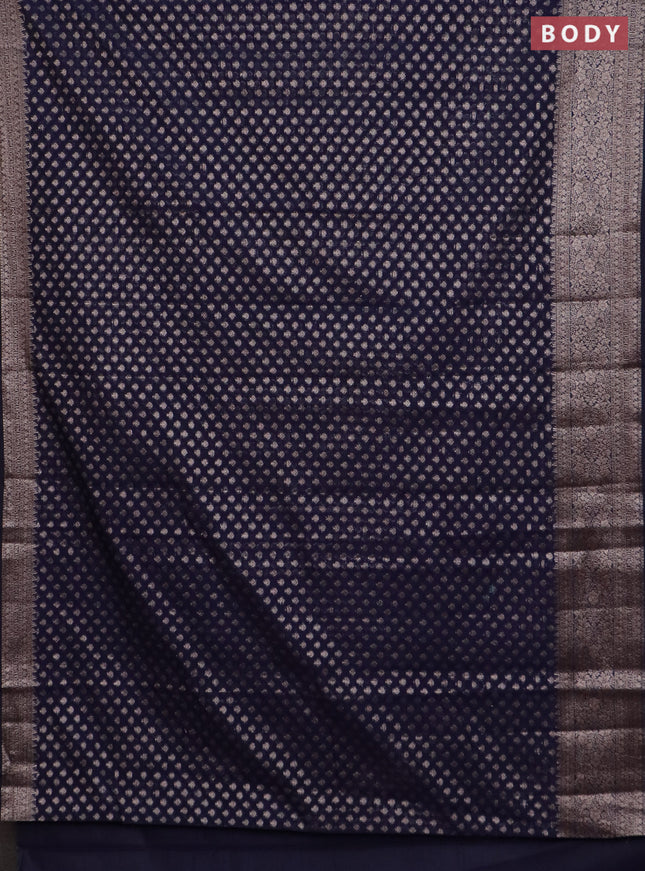 Banarasi semi chiniya saree navy blue with allover thread & zari woven buttas and woven border