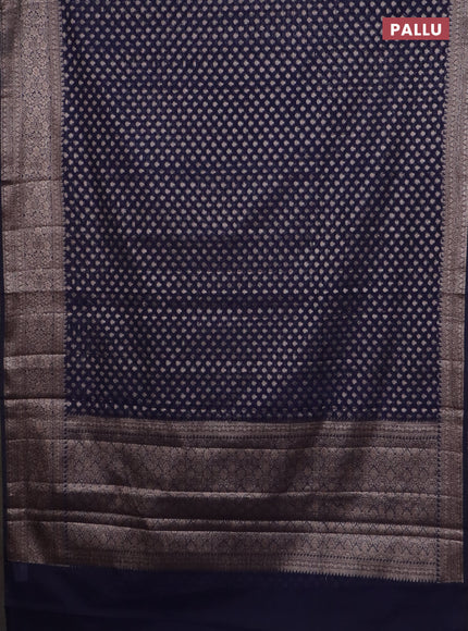 Banarasi semi chiniya saree navy blue with allover thread & zari woven buttas and woven border