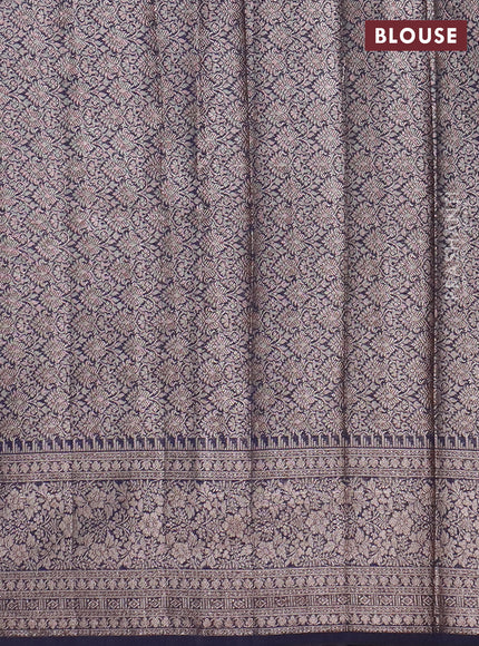 Banarasi semi chiniya saree navy blue with allover thread & zari woven buttas and woven border