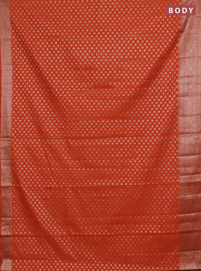 Banarasi semi chiniya saree orange with allover thread & zari woven buttas and woven border