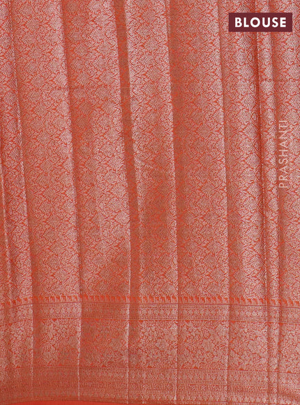 Banarasi semi chiniya saree orange with allover thread & zari woven buttas and woven border