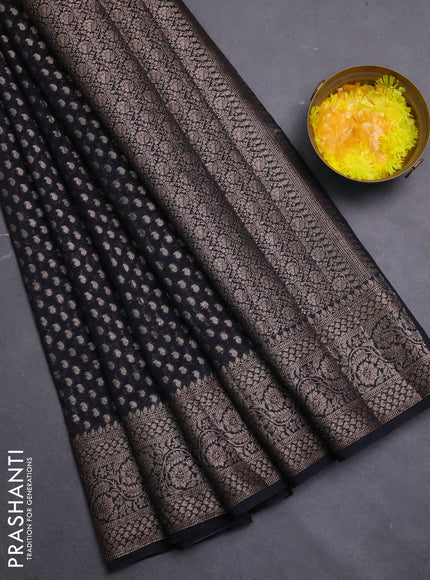 Banarasi semi chiniya saree black with allover thread & zari woven paisley buttas and woven border