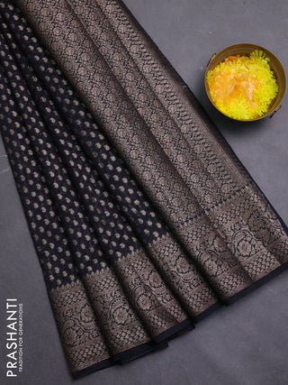 Banarasi semi chiniya saree black with allover thread & zari woven paisley buttas and woven border