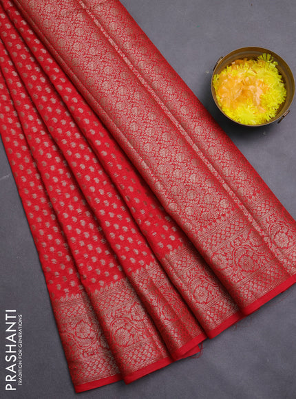 Banarasi semi chiniya saree red with allover thread & zari woven paisley buttas and woven border