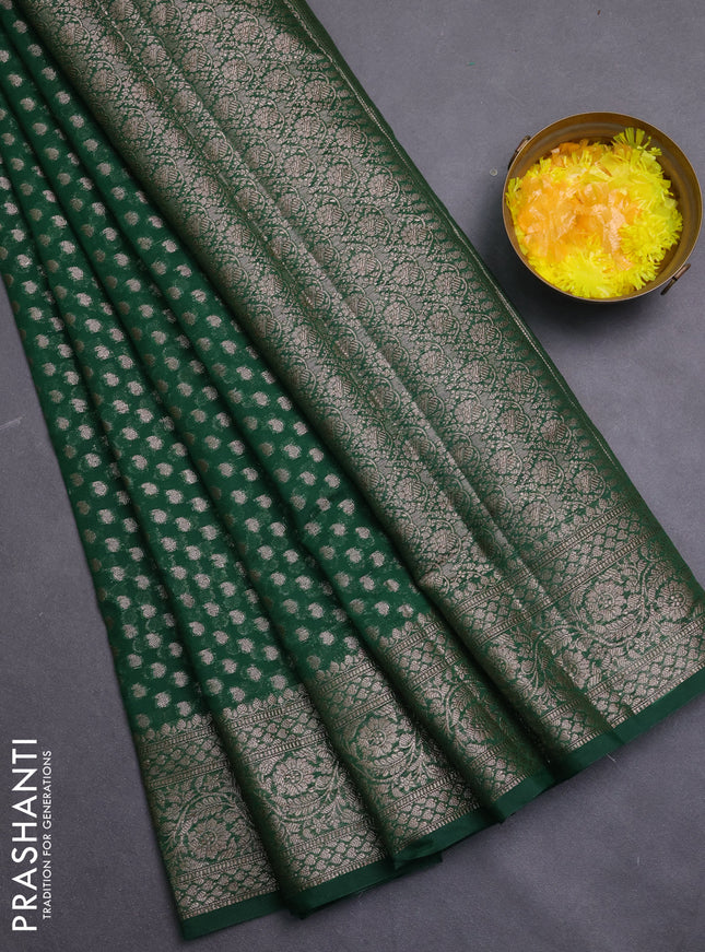 Banarasi semi chiniya saree green with allover thread & zari woven paisley buttas and woven border