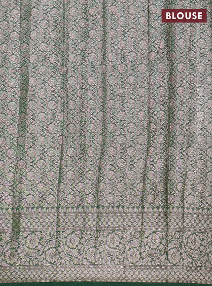 Banarasi semi chiniya saree green with allover thread & zari woven paisley buttas and woven border