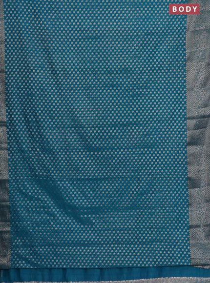 Banarasi semi chiniya saree teal blue with allover thread & zari woven paisley buttas and woven border