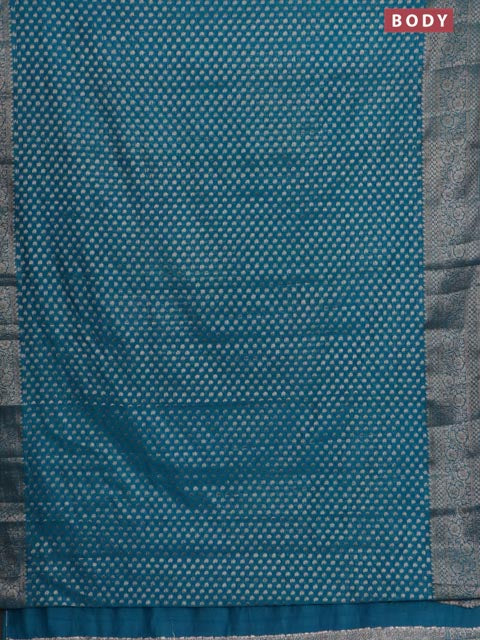 Banarasi semi chiniya saree teal blue with allover thread & zari woven paisley buttas and woven border