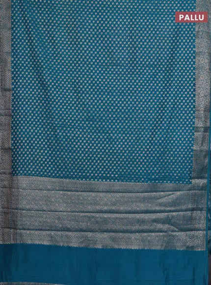 Banarasi semi chiniya saree teal blue with allover thread & zari woven paisley buttas and woven border
