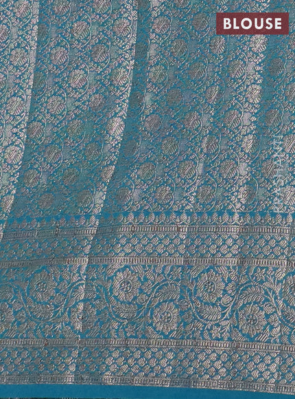 Banarasi semi chiniya saree teal blue with allover thread & zari woven paisley buttas and woven border