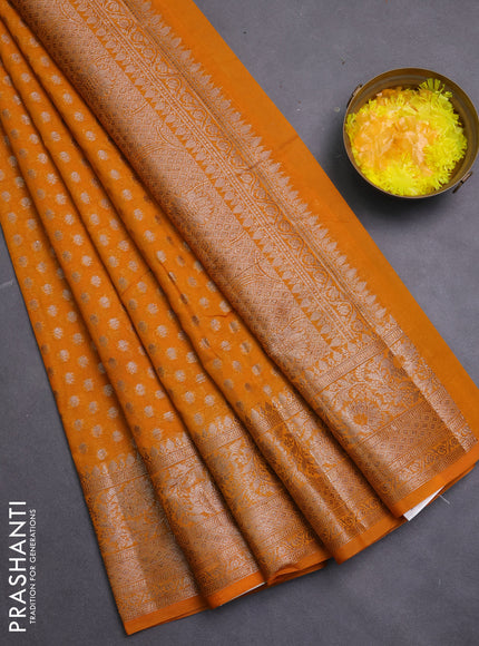 Banarasi semi chiniya saree mustard yellow with allover thread & zari woven buttas and woven border