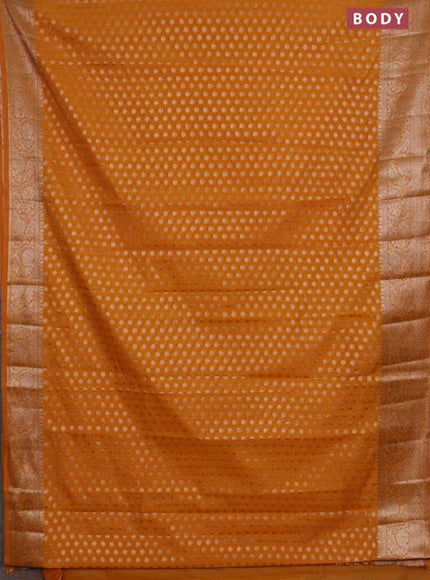 Banarasi semi chiniya saree mustard yellow with allover thread & zari woven buttas and woven border