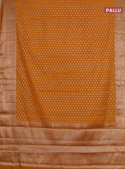 Banarasi semi chiniya saree mustard yellow with allover thread & zari woven buttas and woven border