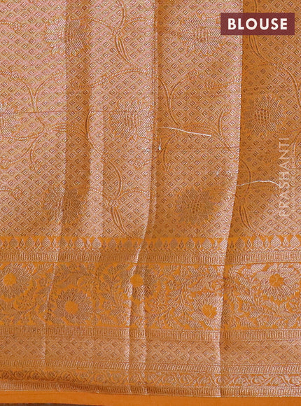 Banarasi semi chiniya saree mustard yellow with allover thread & zari woven buttas and woven border