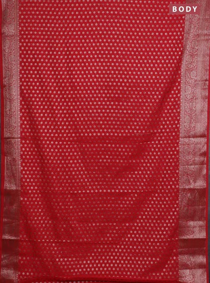 Banarasi semi chiniya saree red with allover thread & zari woven buttas and woven border