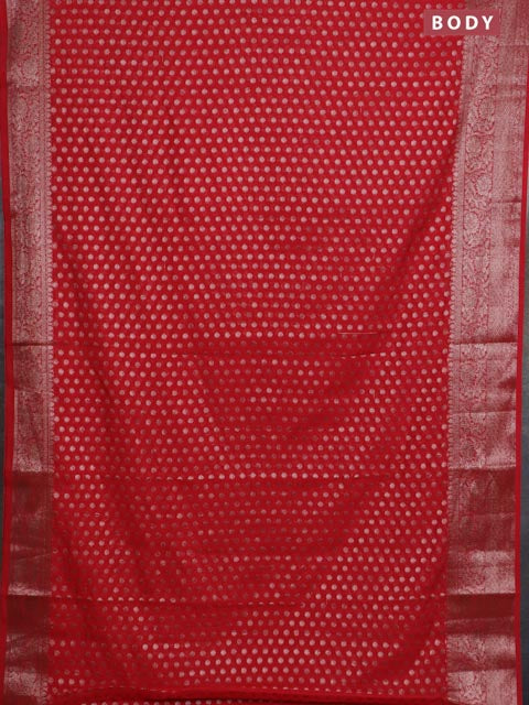 Banarasi semi chiniya saree red with allover thread & zari woven buttas and woven border