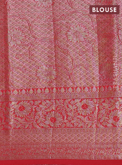 Banarasi semi chiniya saree red with allover thread & zari woven buttas and woven border