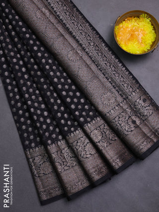 Banarasi semi chiniya saree black with allover thread & zari woven buttas and woven border