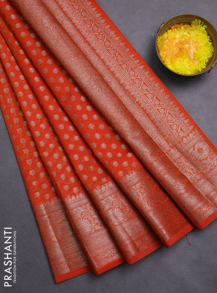 Banarasi semi chiniya saree orange with allover thread & zari woven buttas and woven border