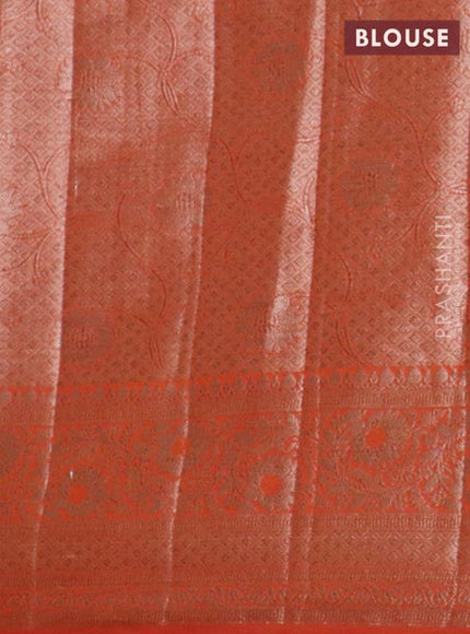 Banarasi semi chiniya saree orange with allover thread & zari woven buttas and woven border