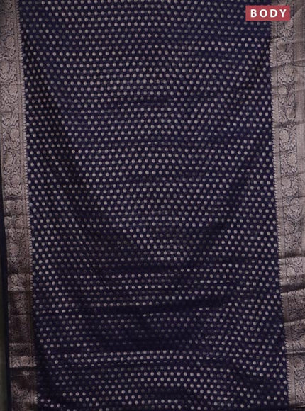 Banarasi semi chiniya saree navy blue with allover thread & zari woven buttas and woven border
