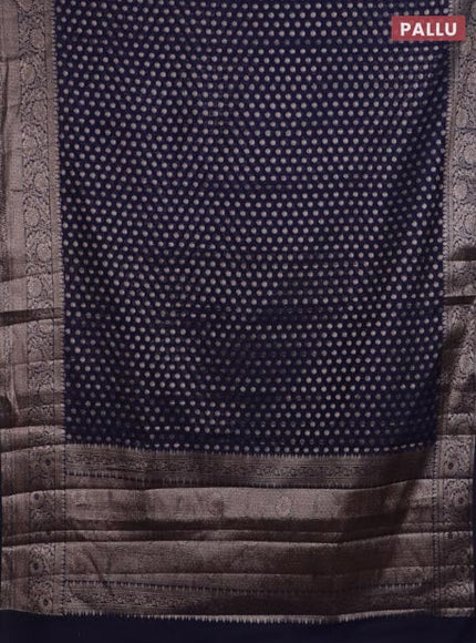 Banarasi semi chiniya saree navy blue with allover thread & zari woven buttas and woven border
