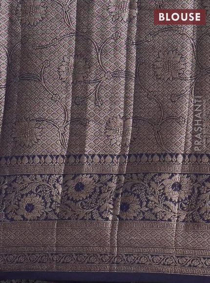 Banarasi semi chiniya saree navy blue with allover thread & zari woven buttas and woven border