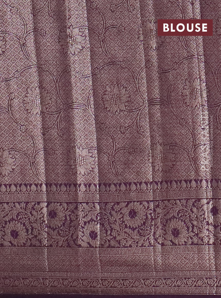 Banarasi semi chiniya saree deep purple with allover thread & zari woven buttas and woven border