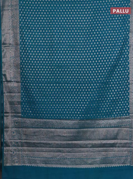 Banarasi semi chiniya saree teal green shade with allover thread & zari woven buttas and woven border