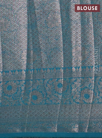 Banarasi semi chiniya saree teal green shade with allover thread & zari woven buttas and woven border