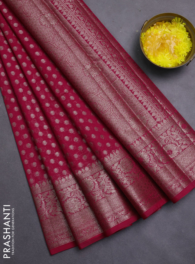Banarasi semi chiniya saree pink with allover thread & zari woven buttas and woven border