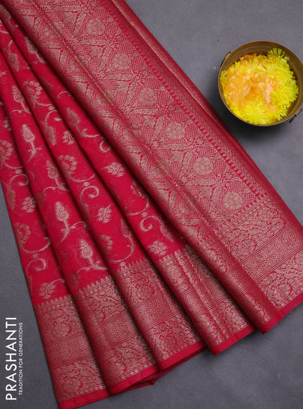 Banarasi semi chiniya saree pink with allover thread & zari weaves and woven border