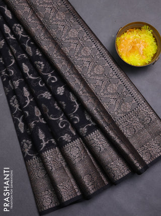 Banarasi semi chiniya saree black with allover thread & zari weaves and woven border