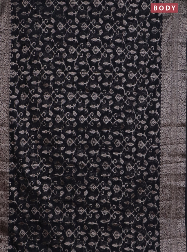 Banarasi semi chiniya saree black with allover thread & zari weaves and woven border