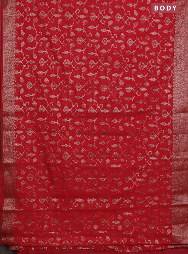 Banarasi semi chiniya saree red with allover thread & zari weaves and woven border