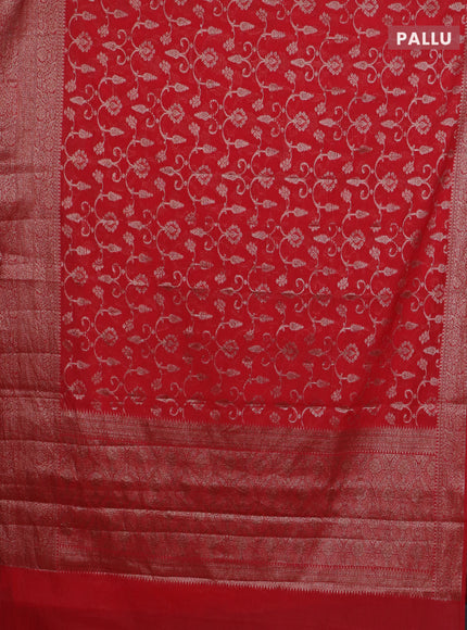 Banarasi semi chiniya saree red with allover thread & zari weaves and woven border