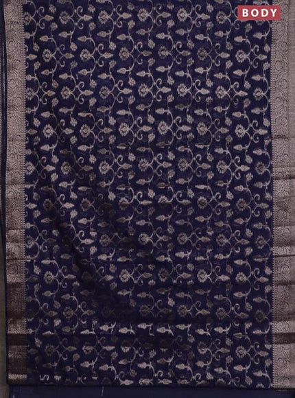 Banarasi semi chiniya saree navy blue with allover thread & zari weaves and woven border