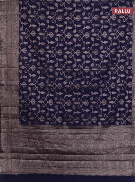 Banarasi semi chiniya saree navy blue with allover thread & zari weaves and woven border