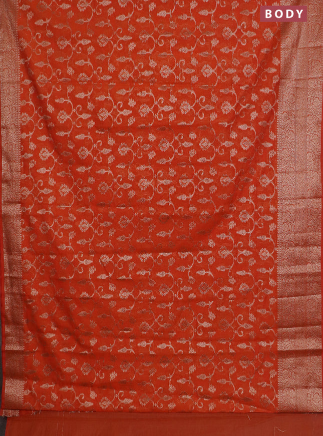 Banarasi semi chiniya saree orange with allover thread & zari weaves and woven border