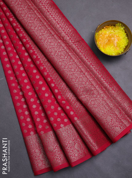 Banarasi semi chiniya saree pink with allover thread & zari woven buttas and woven border