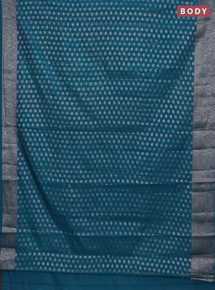 Banarasi semi chiniya saree teal green shade with allover thread & zari woven buttas and woven border