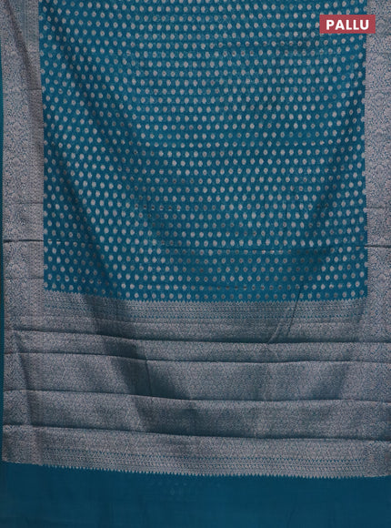 Banarasi semi chiniya saree teal green shade with allover thread & zari woven buttas and woven border