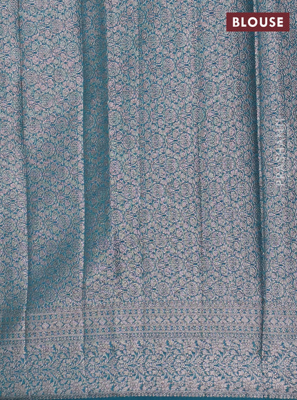 Banarasi semi chiniya saree teal green shade with allover thread & zari woven buttas and woven border