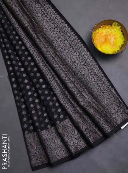 Banarasi semi chiniya saree black with allover thread & zari woven buttas and woven border