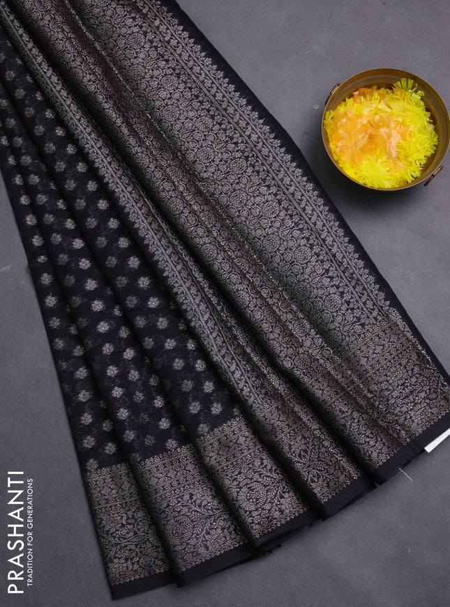 Banarasi semi chiniya saree black with allover thread & zari woven buttas and woven border
