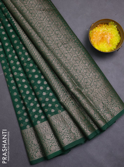 Banarasi semi chiniya saree green with allover thread & zari woven buttas and woven border