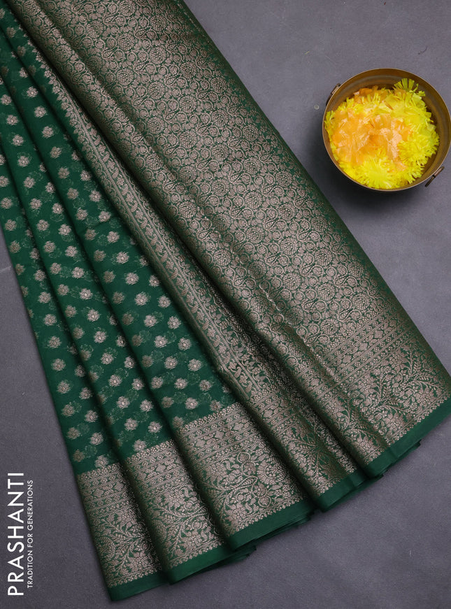 Banarasi semi chiniya saree green with allover thread & zari woven buttas and woven border