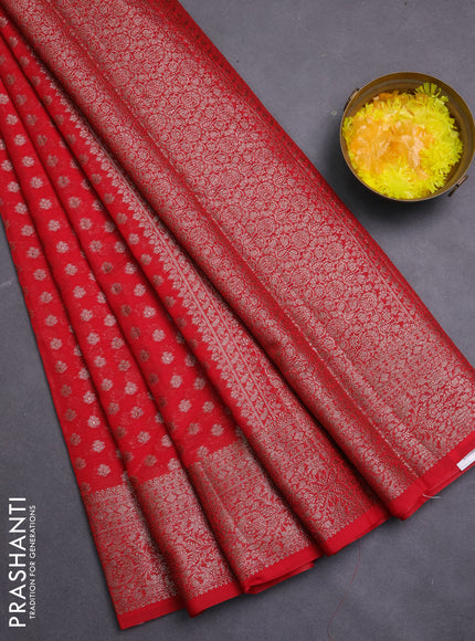 Banarasi semi chiniya saree red with allover thread & zari woven buttas and woven border